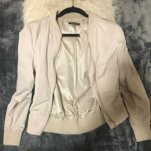 Ivory Satin Bomber Jacket